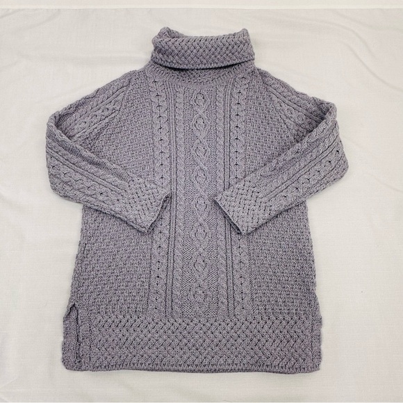 Carraig Donn Irish XL Gray 100% Wool Fisherman  Cable Knit Turtleneck Sweater - Picture 9 of 13